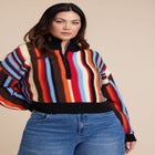 Striped Zipper Front Pullover image number null