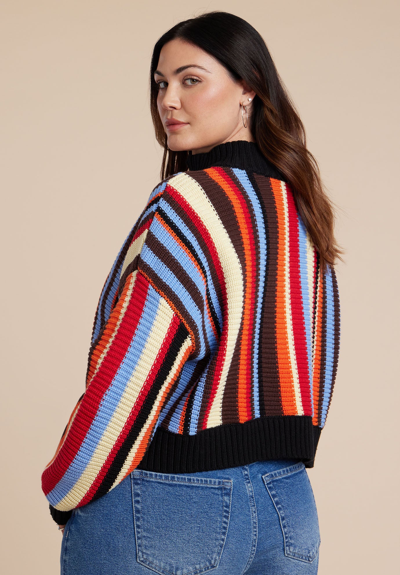 Striped Zipper Front Pullover image number 3