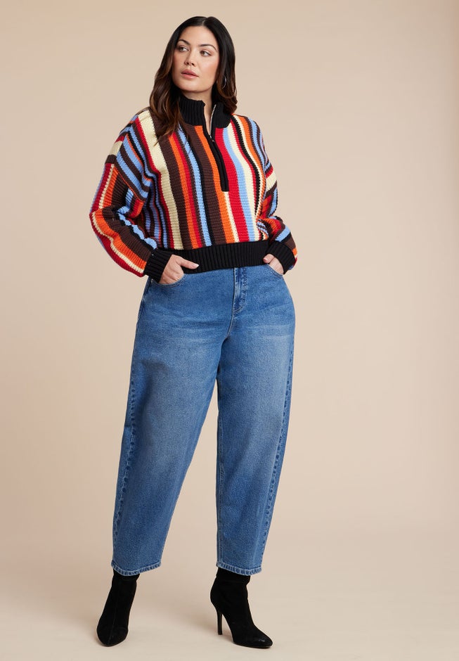 Striped Zipper Front Pullover image number 5