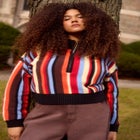 Striped Zipper Front Pullover image number null