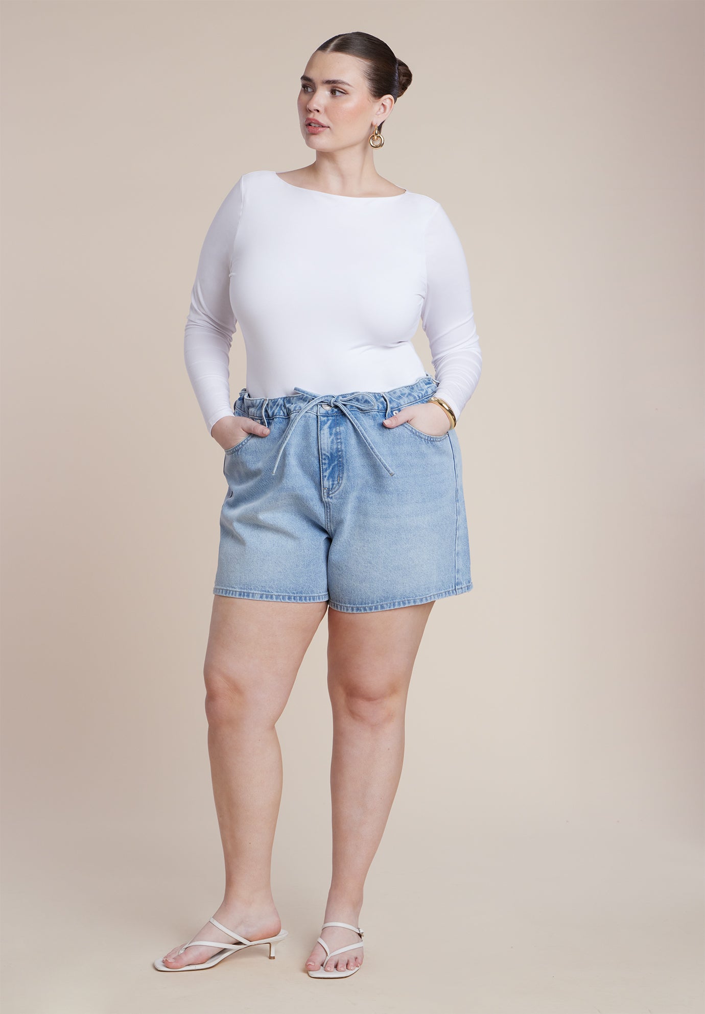 Drawstring Relaxed Denim Short image number 3