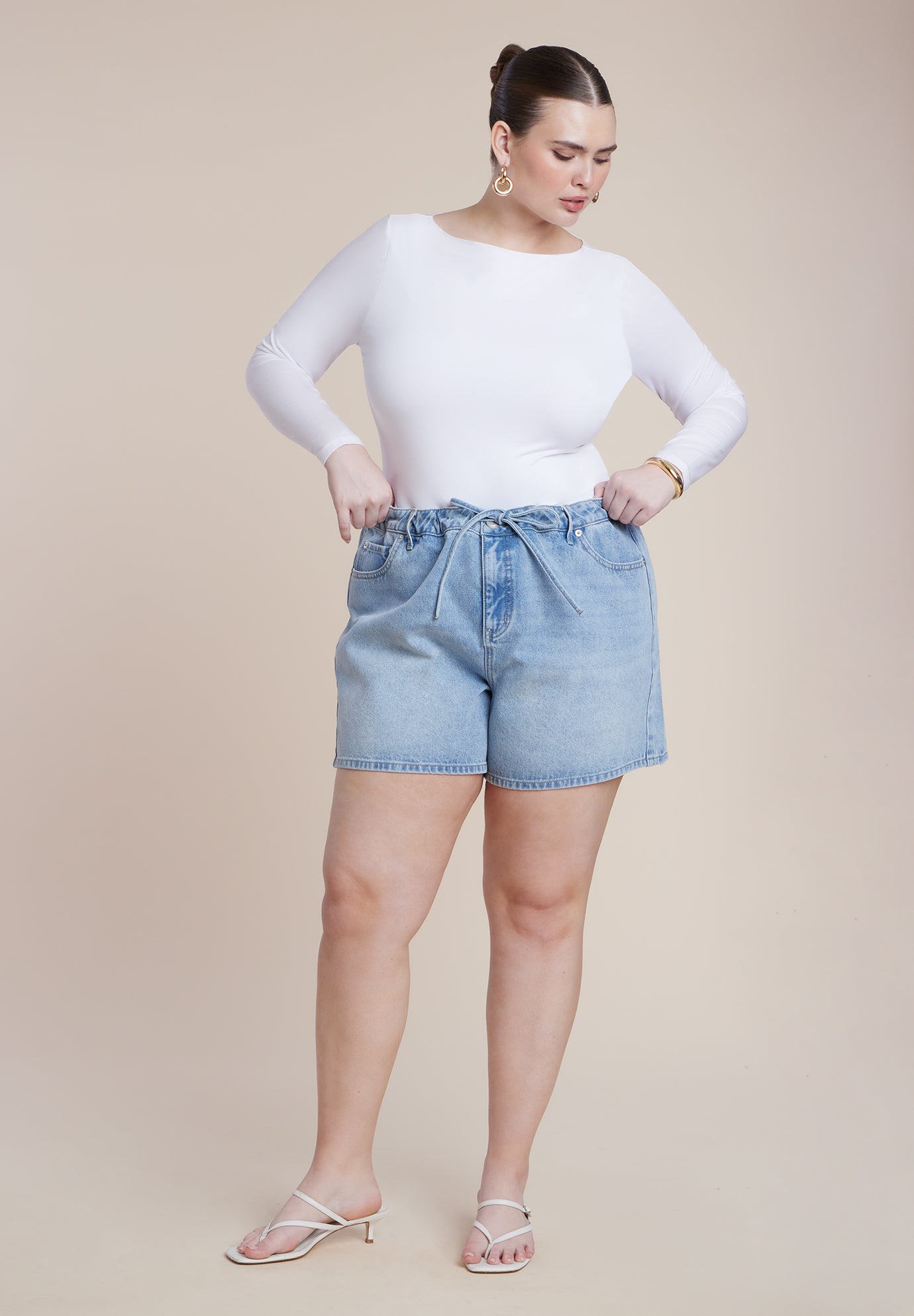 Drawstring Relaxed Denim Short image number 0