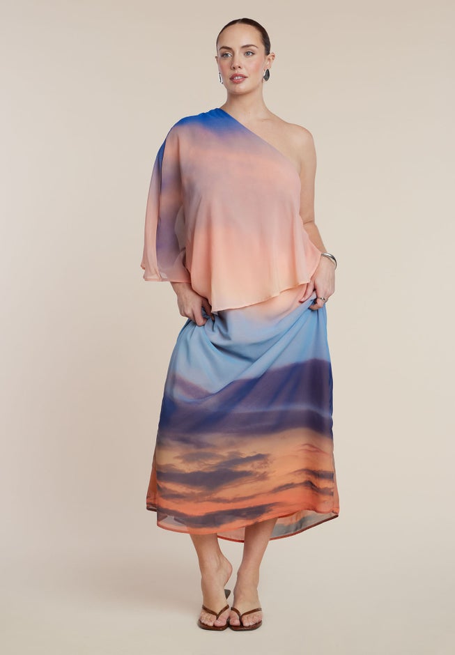 Printed Cape Maxi Dress image number 1