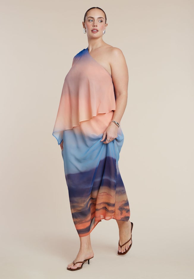 Printed Cape Maxi Dress image number 4