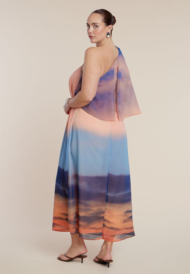 Printed Cape Maxi Dress image number 5