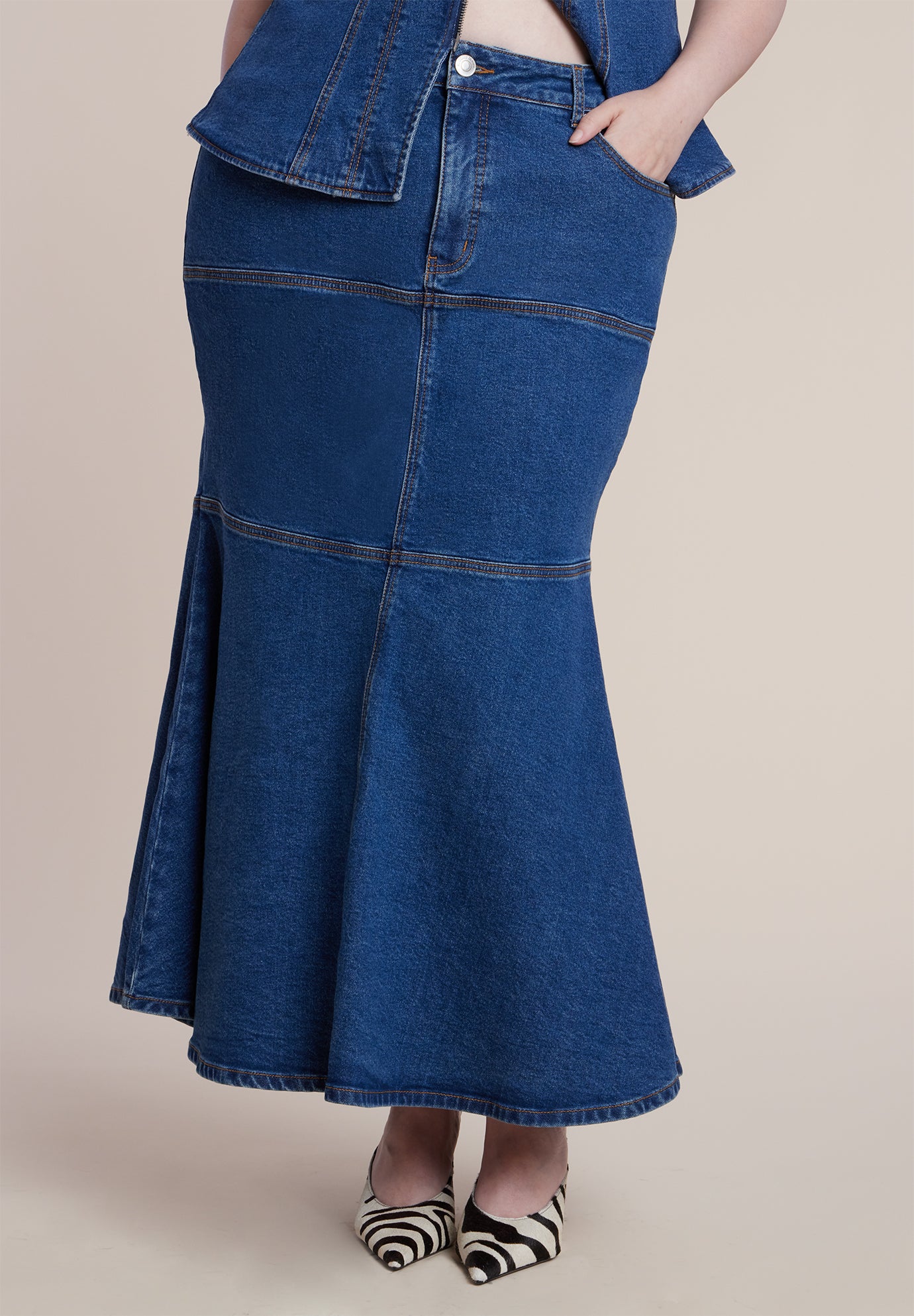 Denim Trumpet Maxi Skirt image number 1