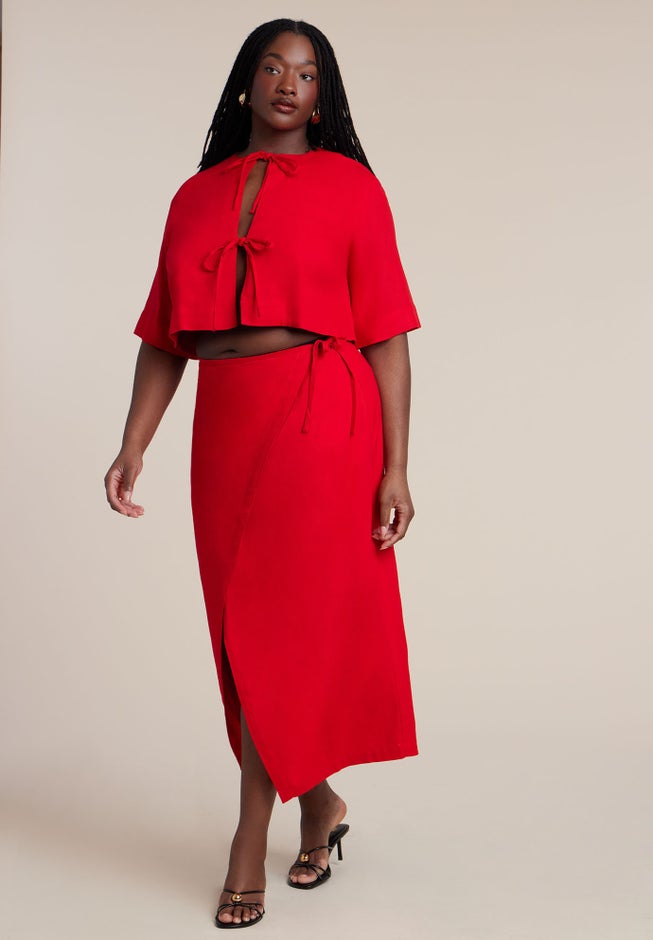 Linen Blend Wrap Skirt image number 3