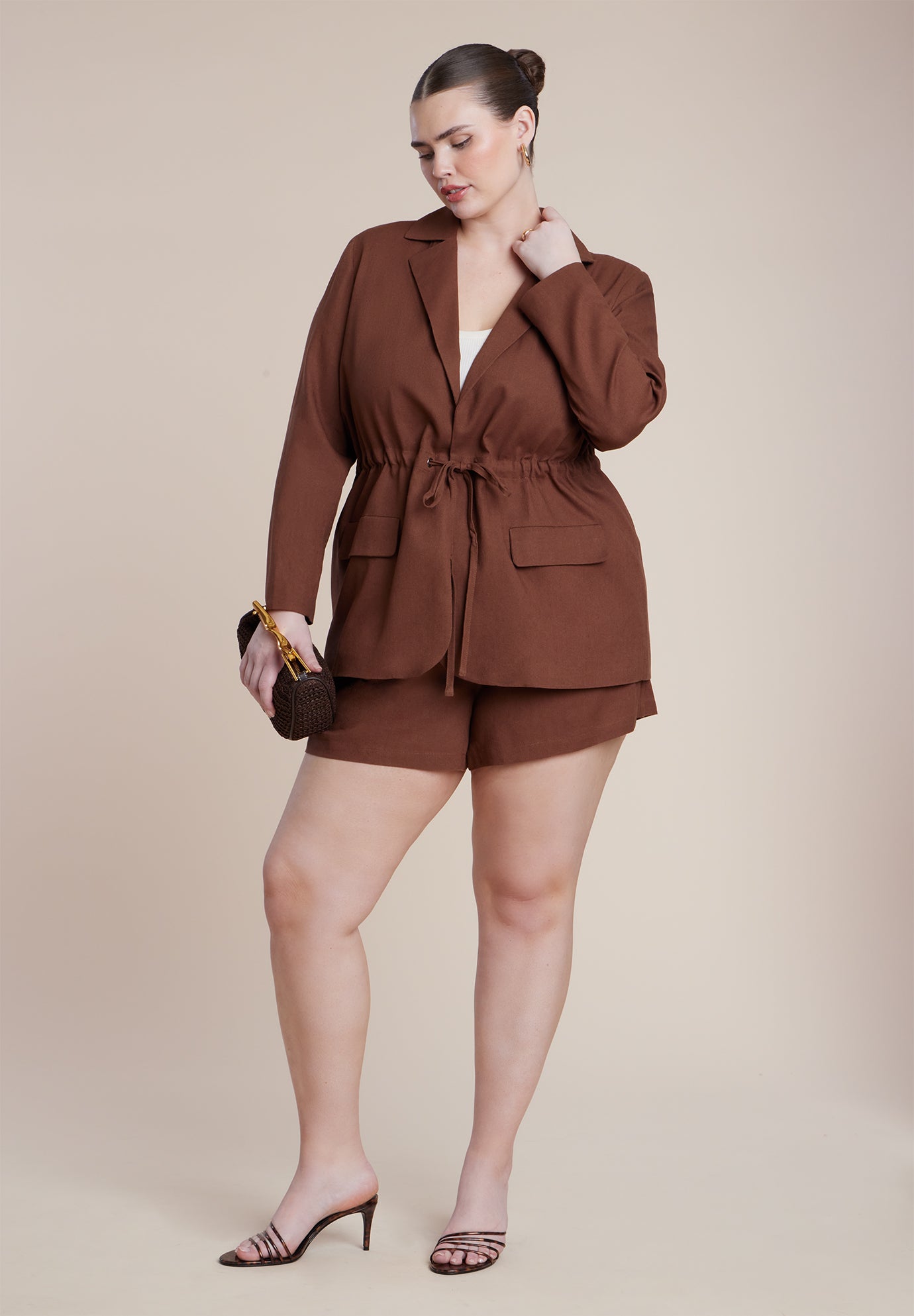 Drawstring Waist Linen Blazer image number 2