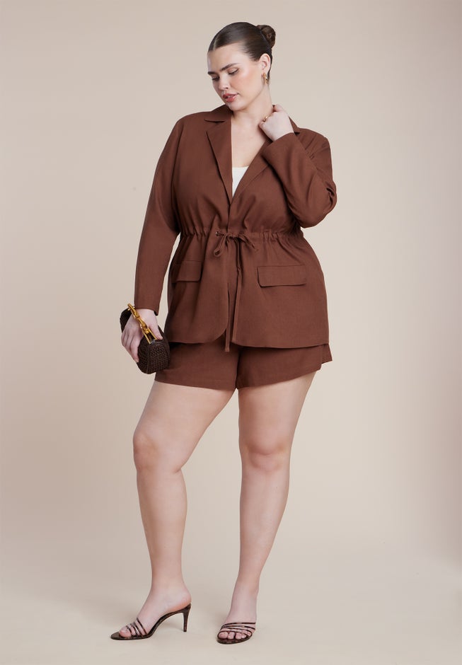 Drawstring Waist Linen Blazer image number 2