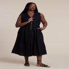 Zipper Detail Linen Maxi Dress image number null