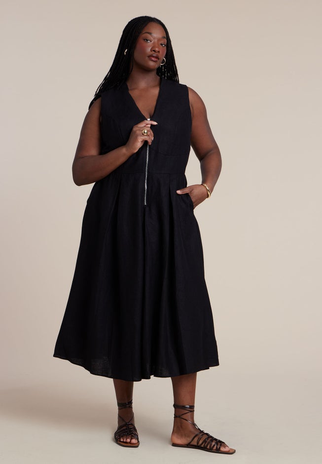 Zipper Detail Linen Maxi Dress image number 1