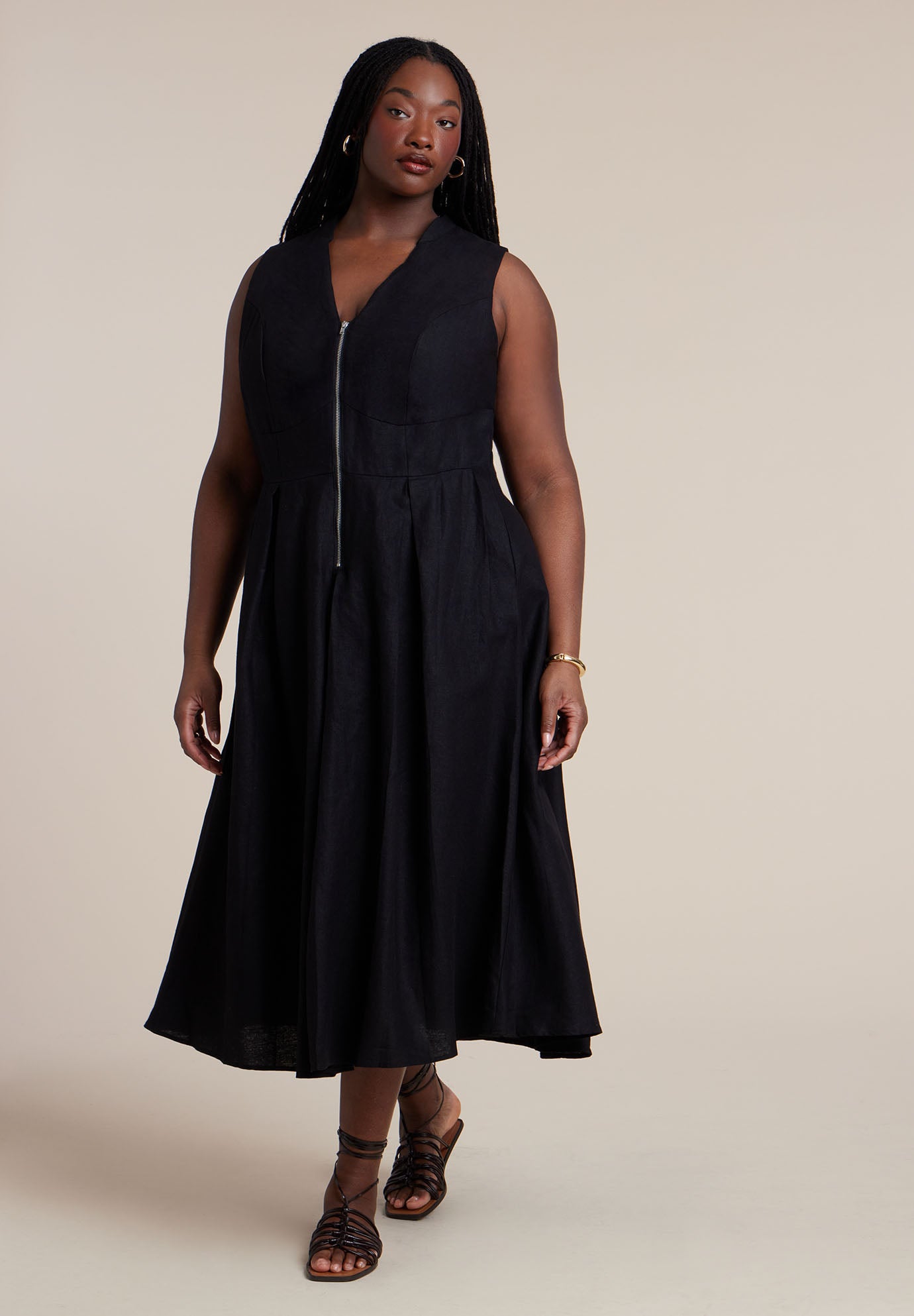 Zipper Detail Linen Maxi Dress image number 0