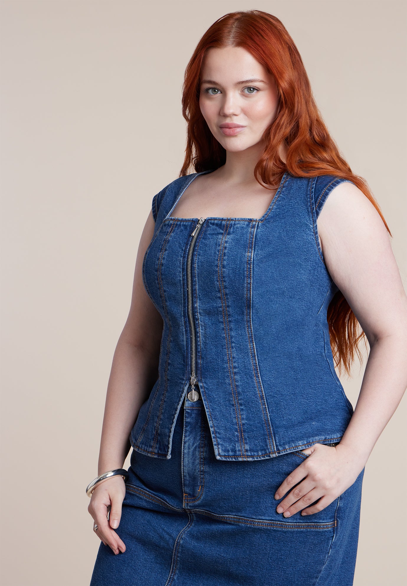 Fitted Square Neck Denim Top image number 0