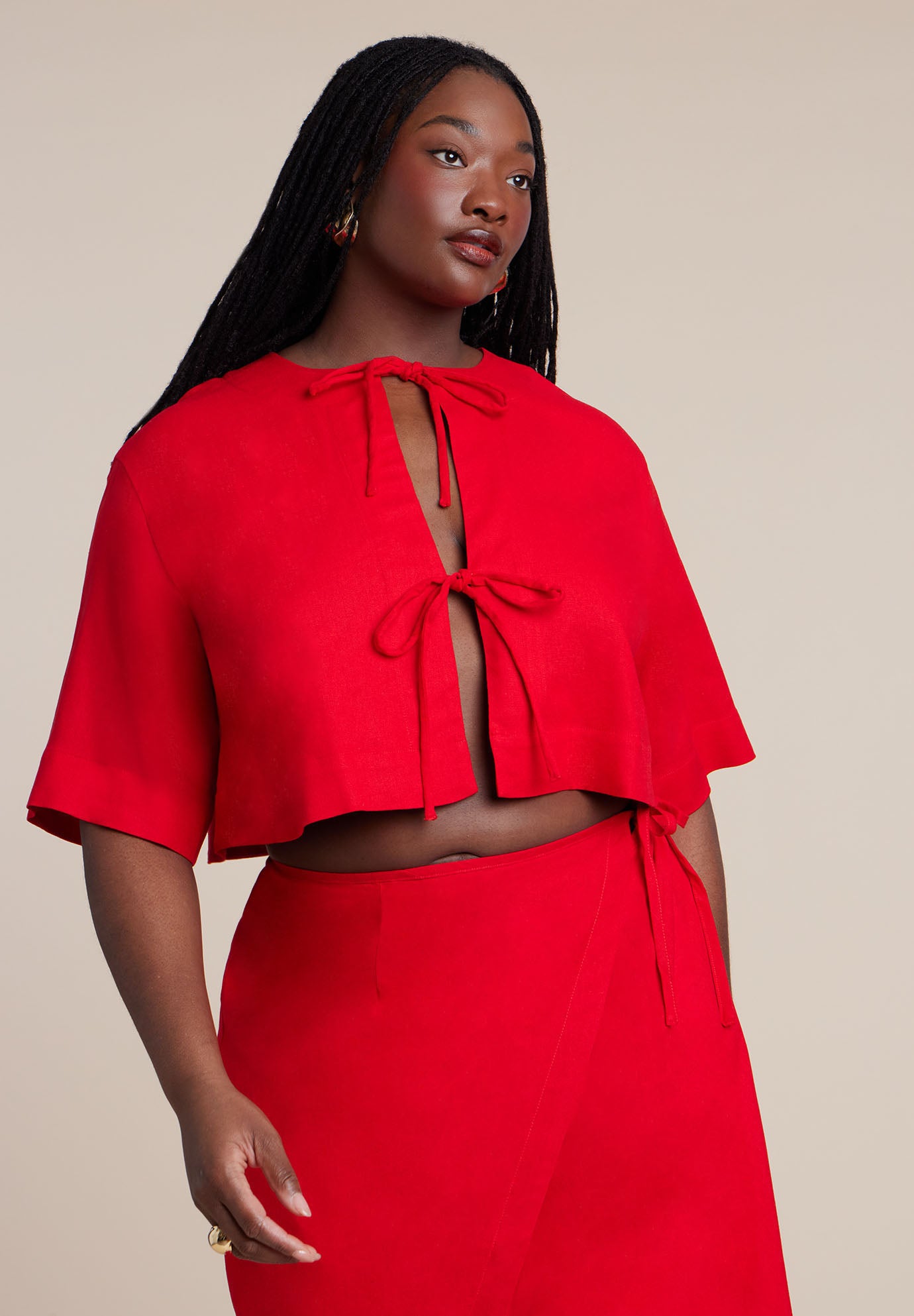 Relaxed Tie Front Linen Top image number 1