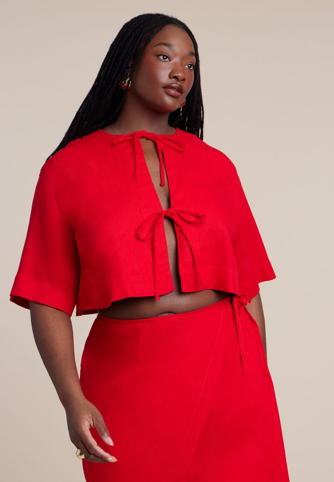 Relaxed Tie Front Linen Top image number 1