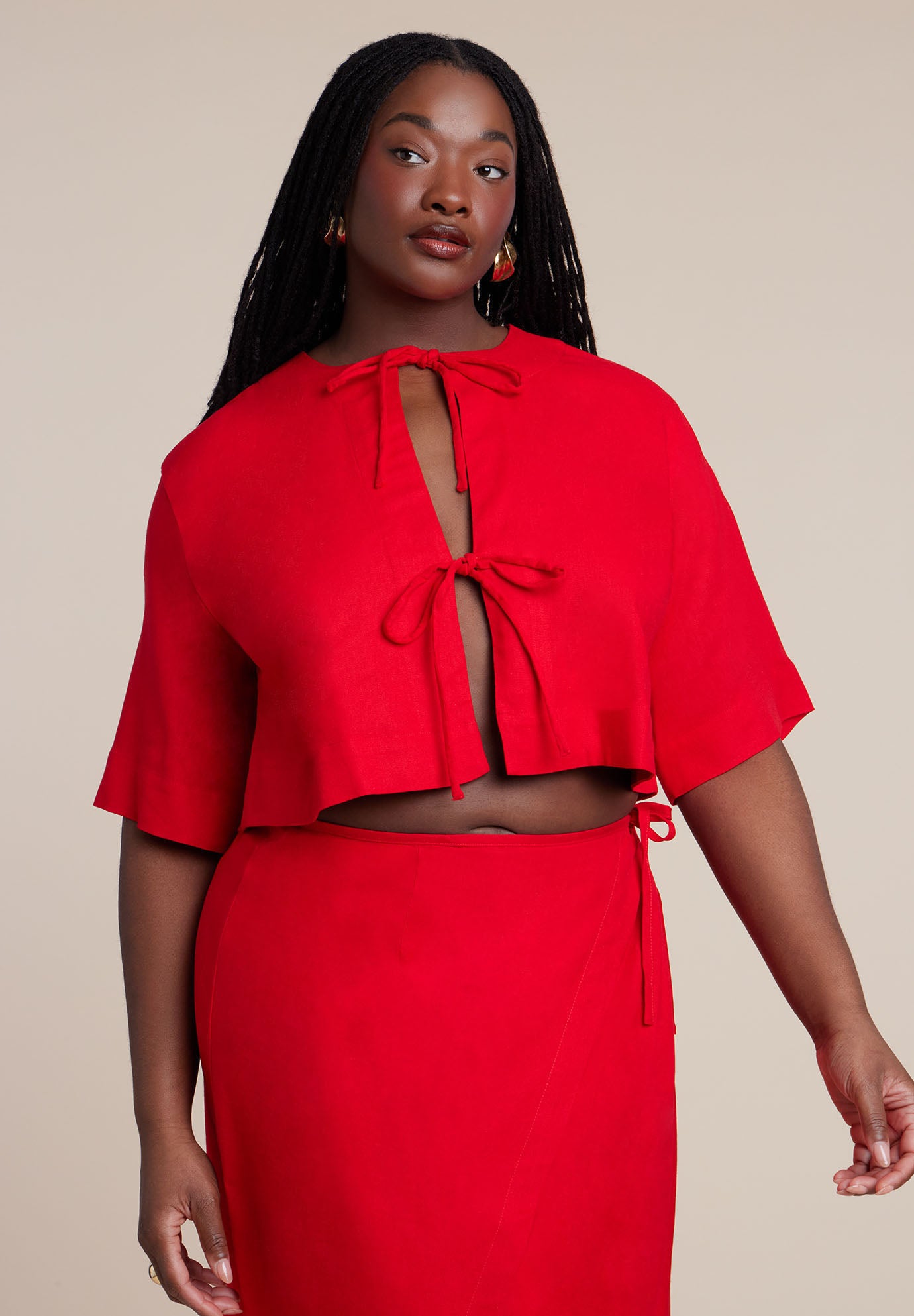 Relaxed Tie Front Linen Top image number 0