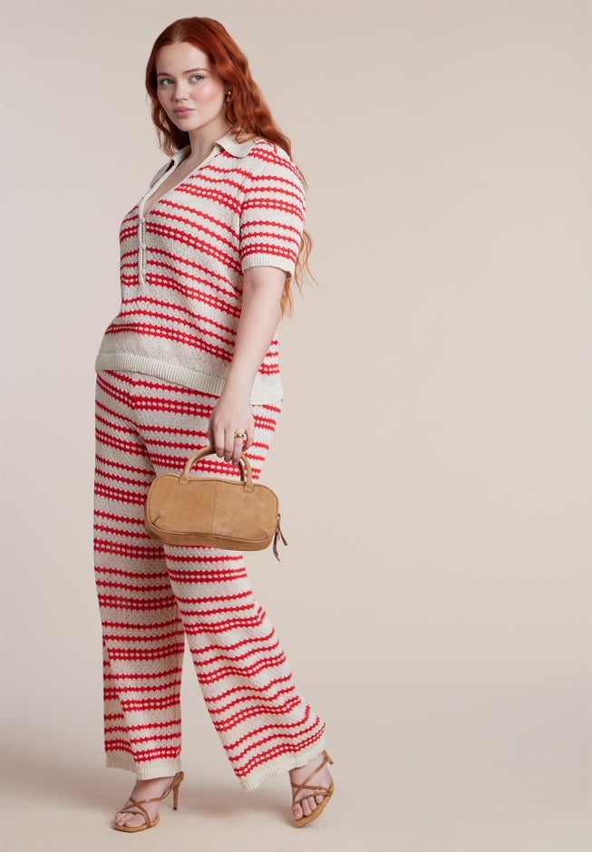 Pointelle Stripe Boxy Sweater Top image number 3