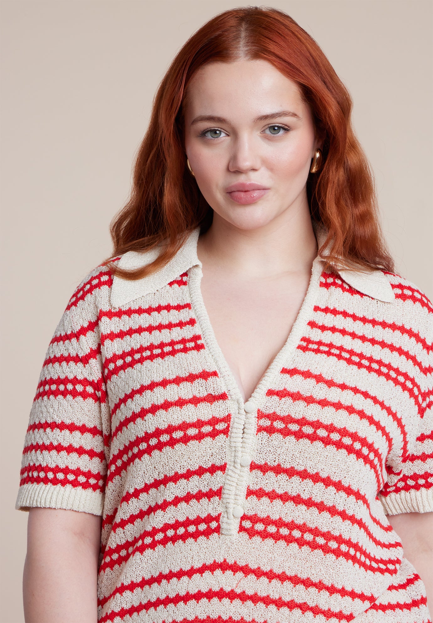 Pointelle Stripe Boxy Sweater Top image number 0