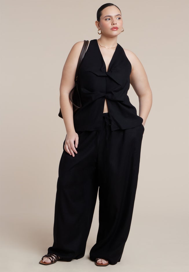 Drawstring Wide Leg Linen Pant image number 1