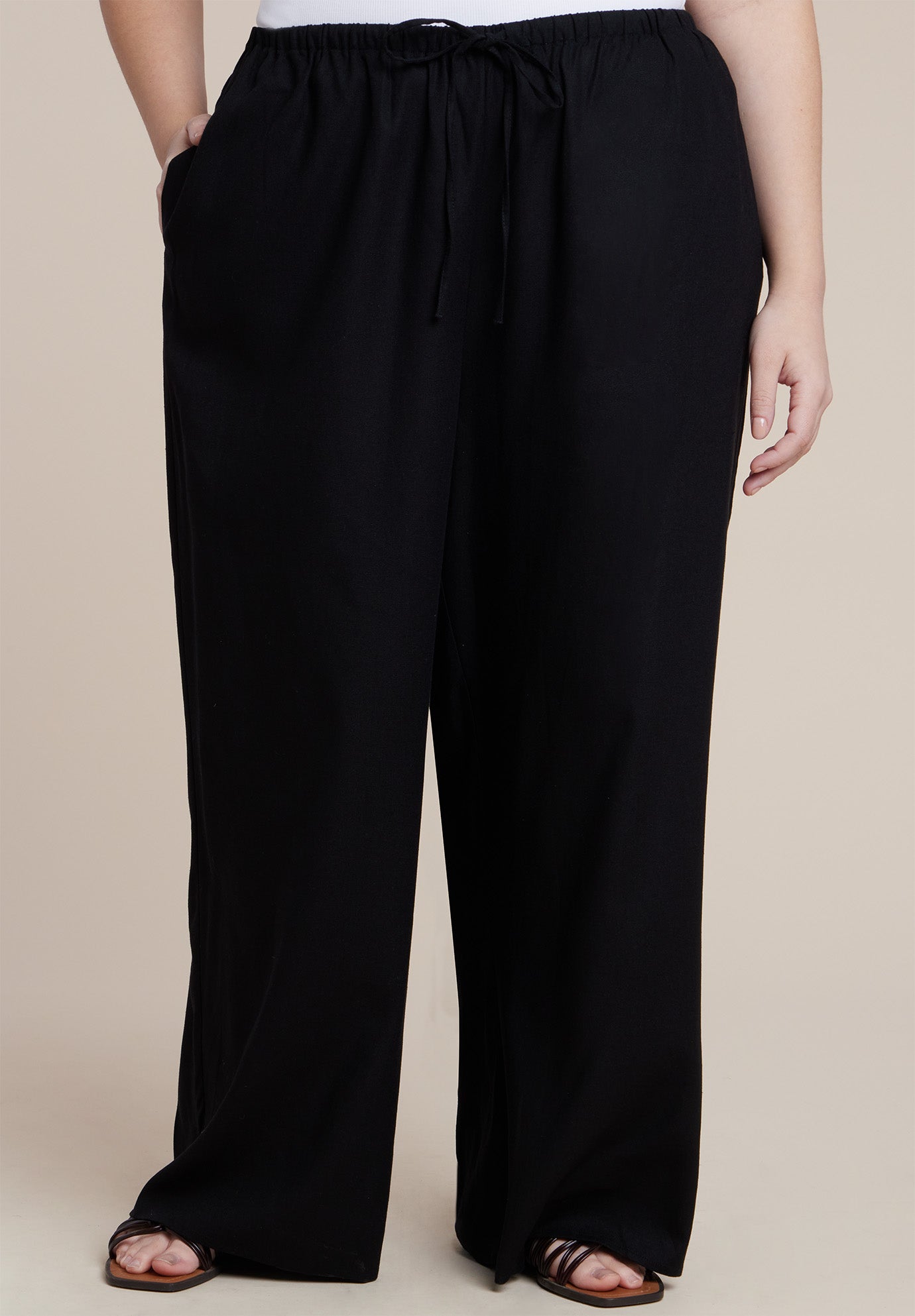 Drawstring Wide Leg Linen Pant image number 3