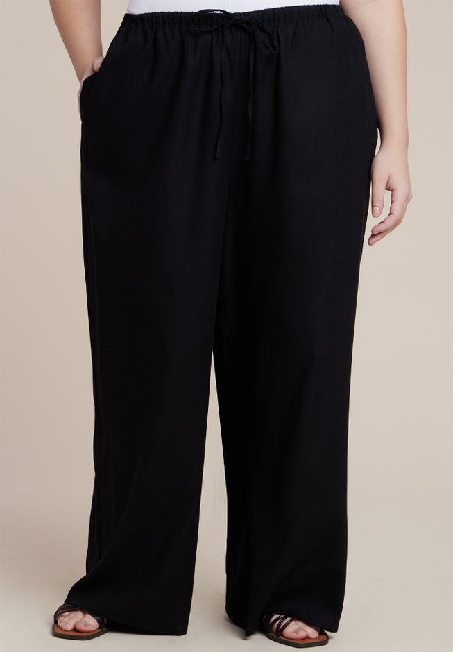 Drawstring Wide Leg Linen Pant image number 3