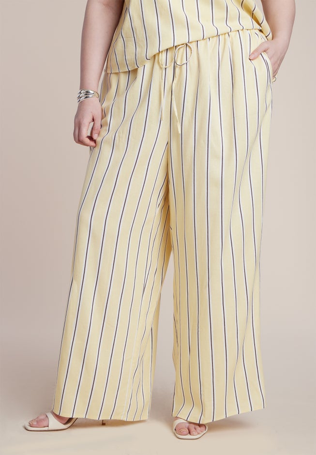 Drawstring Wide Leg Linen Pant image number 1