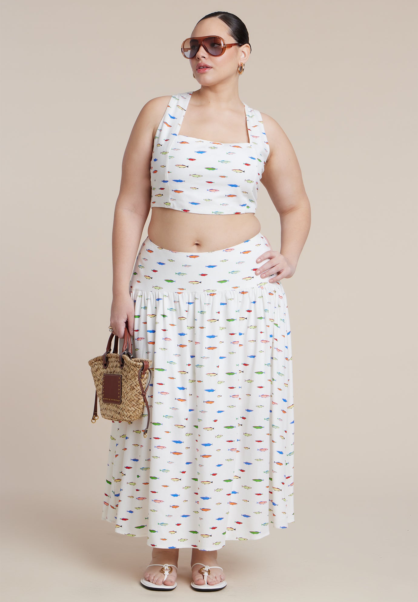 Drop Waist Striped Linen Skirt image number 0