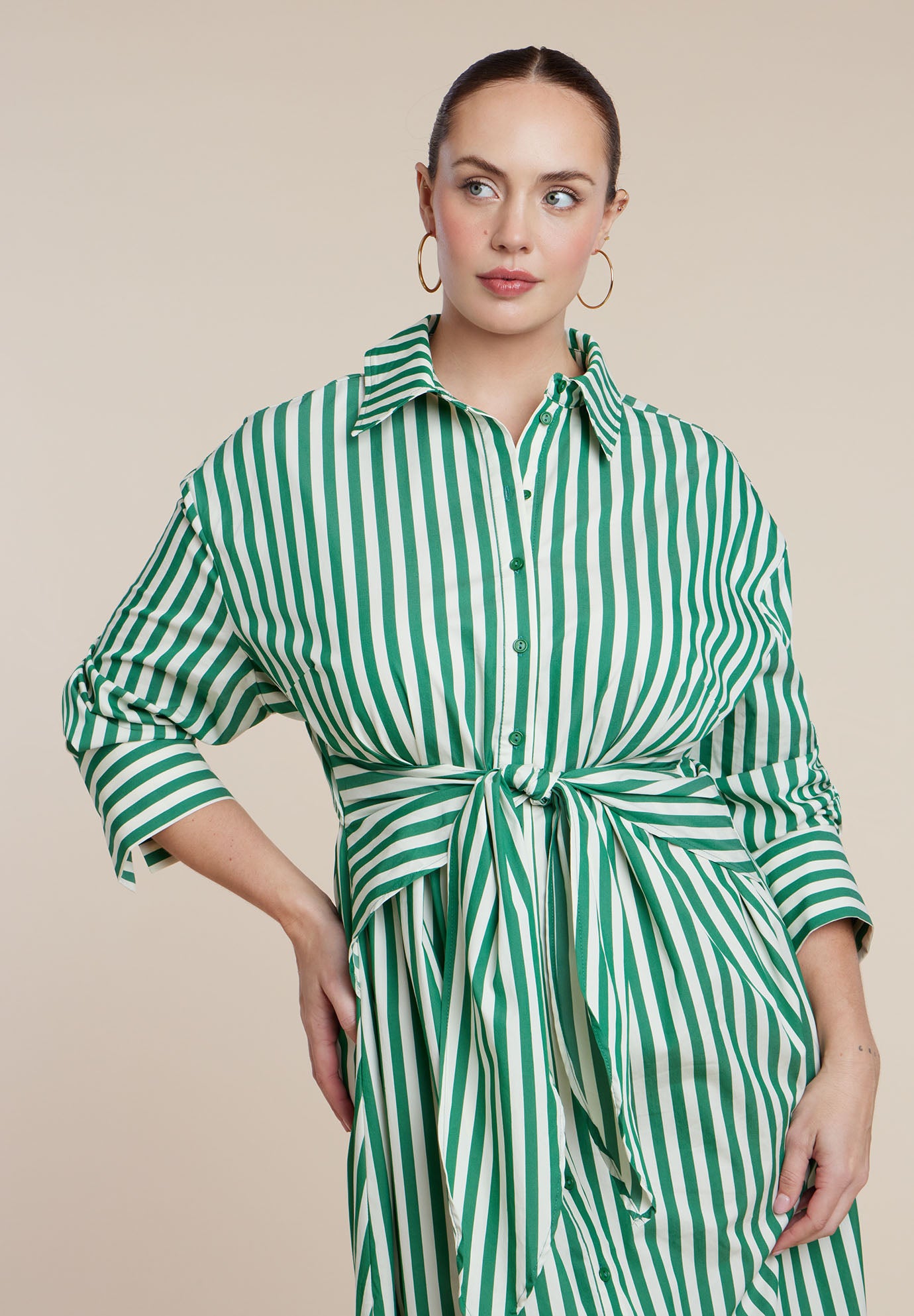 Cinch Detail Poplin Midi Dress image number 2