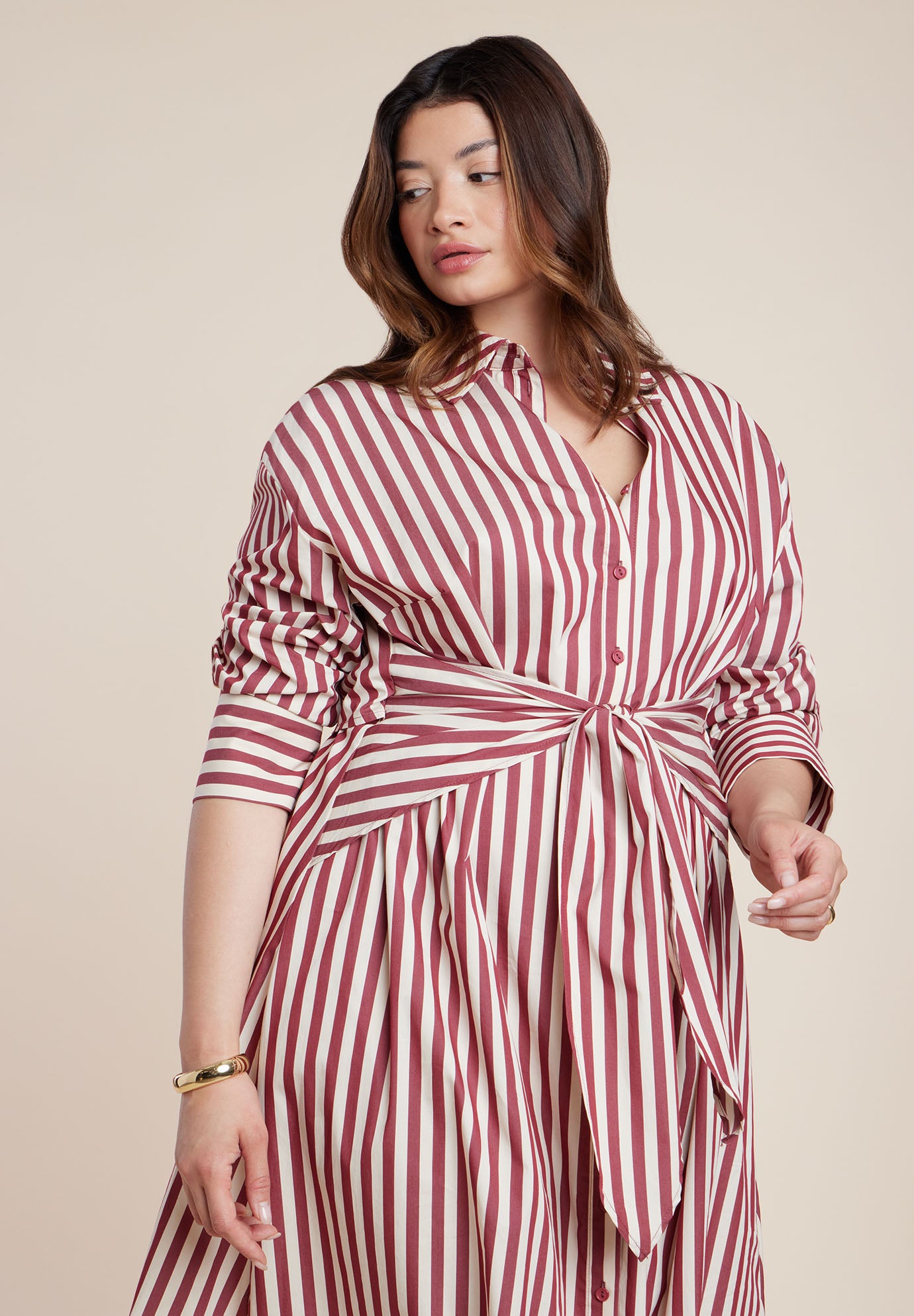 Cinch Detail Poplin Midi Dress image number 1