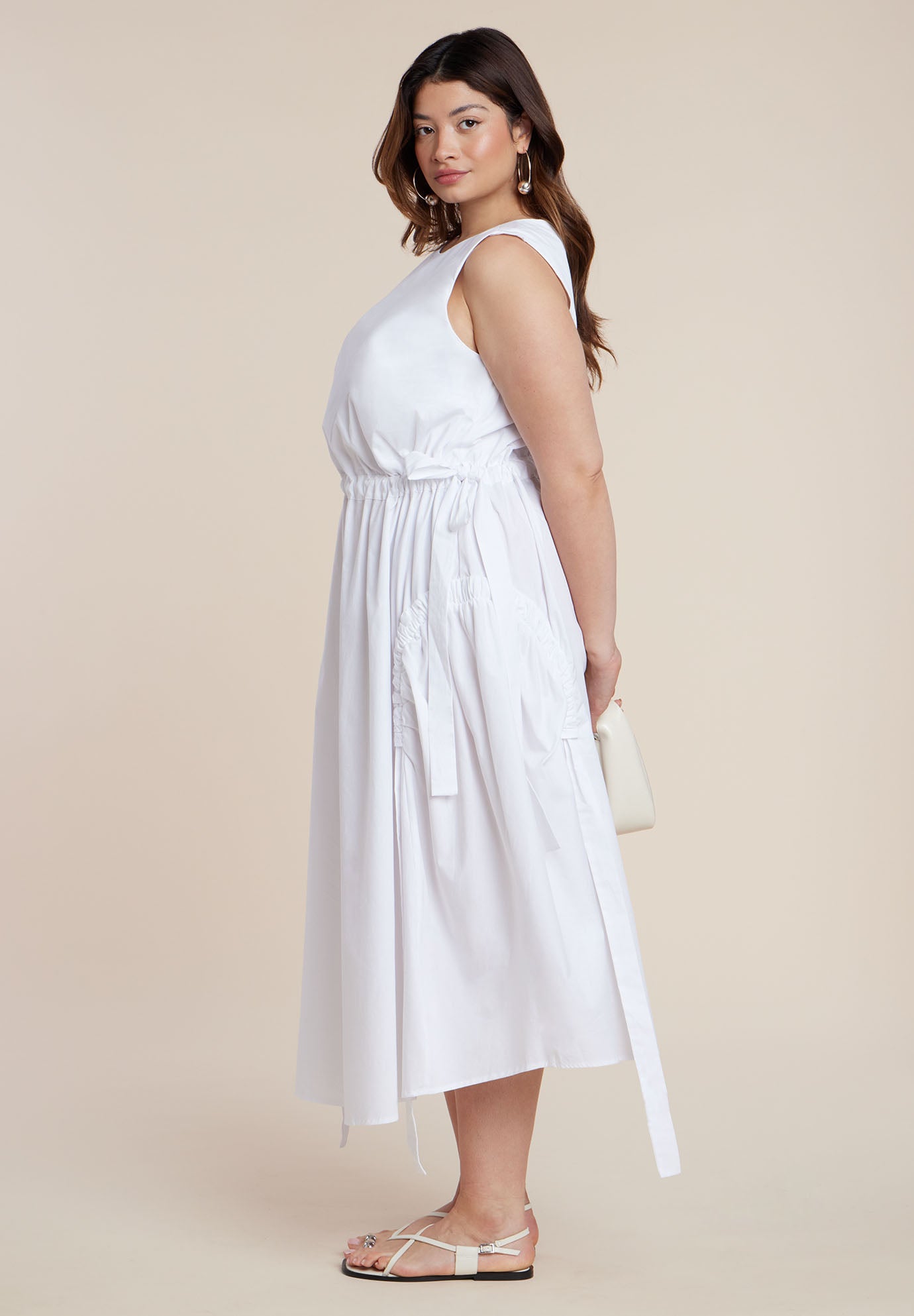 Cinch Waist Poplin Midi Dress image number 1