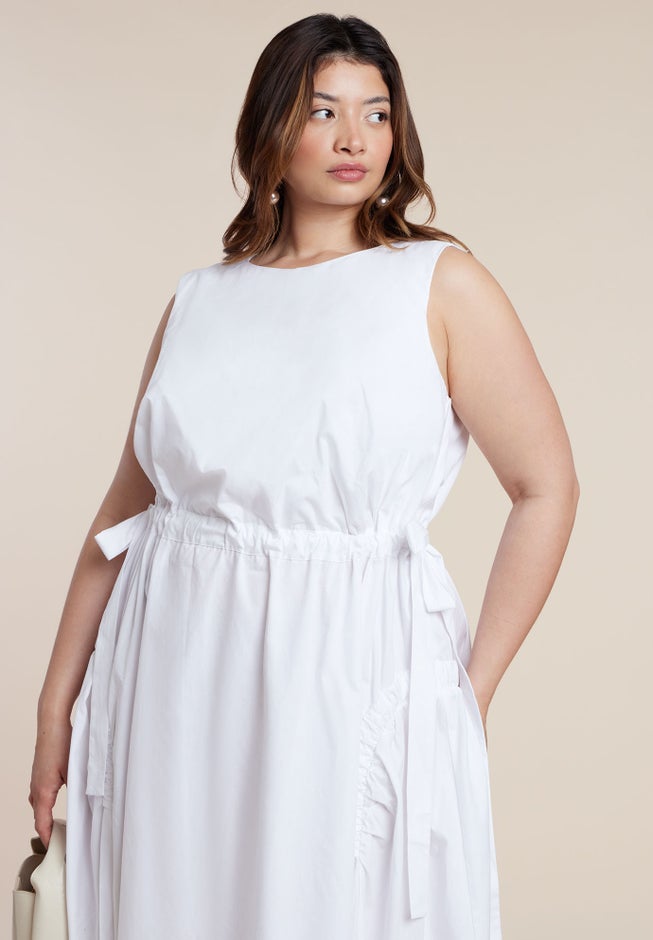 Cinch Waist Poplin Midi Dress image number 2