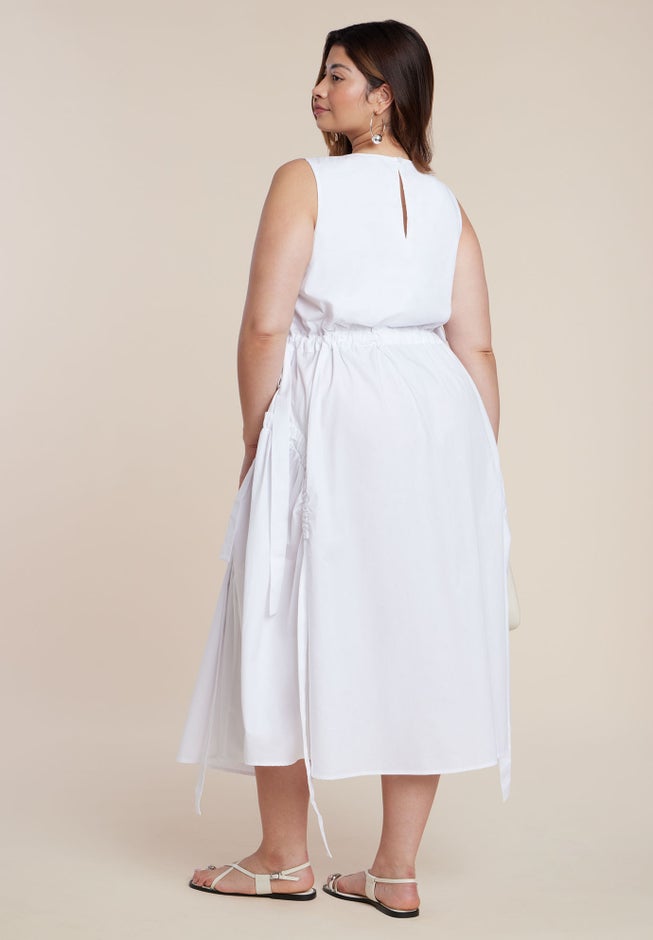 Cinch Waist Poplin Midi Dress image number 3