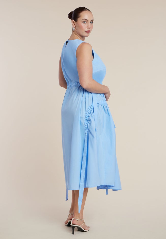 Cinch Waist Poplin Midi Dress image number 2