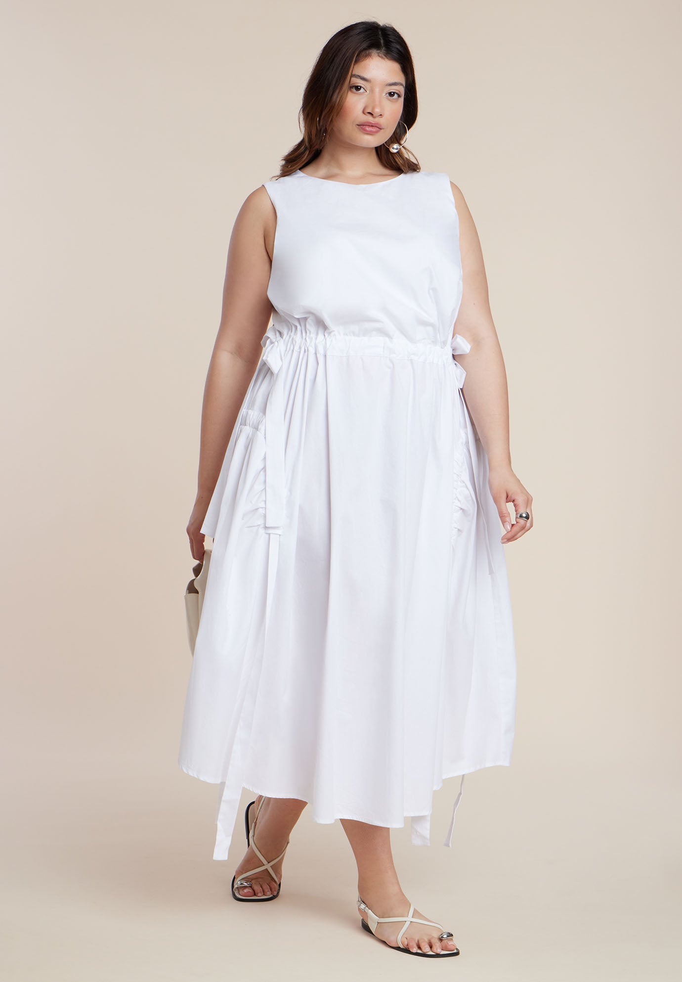 Cinch Waist Poplin Midi Dress image number 0