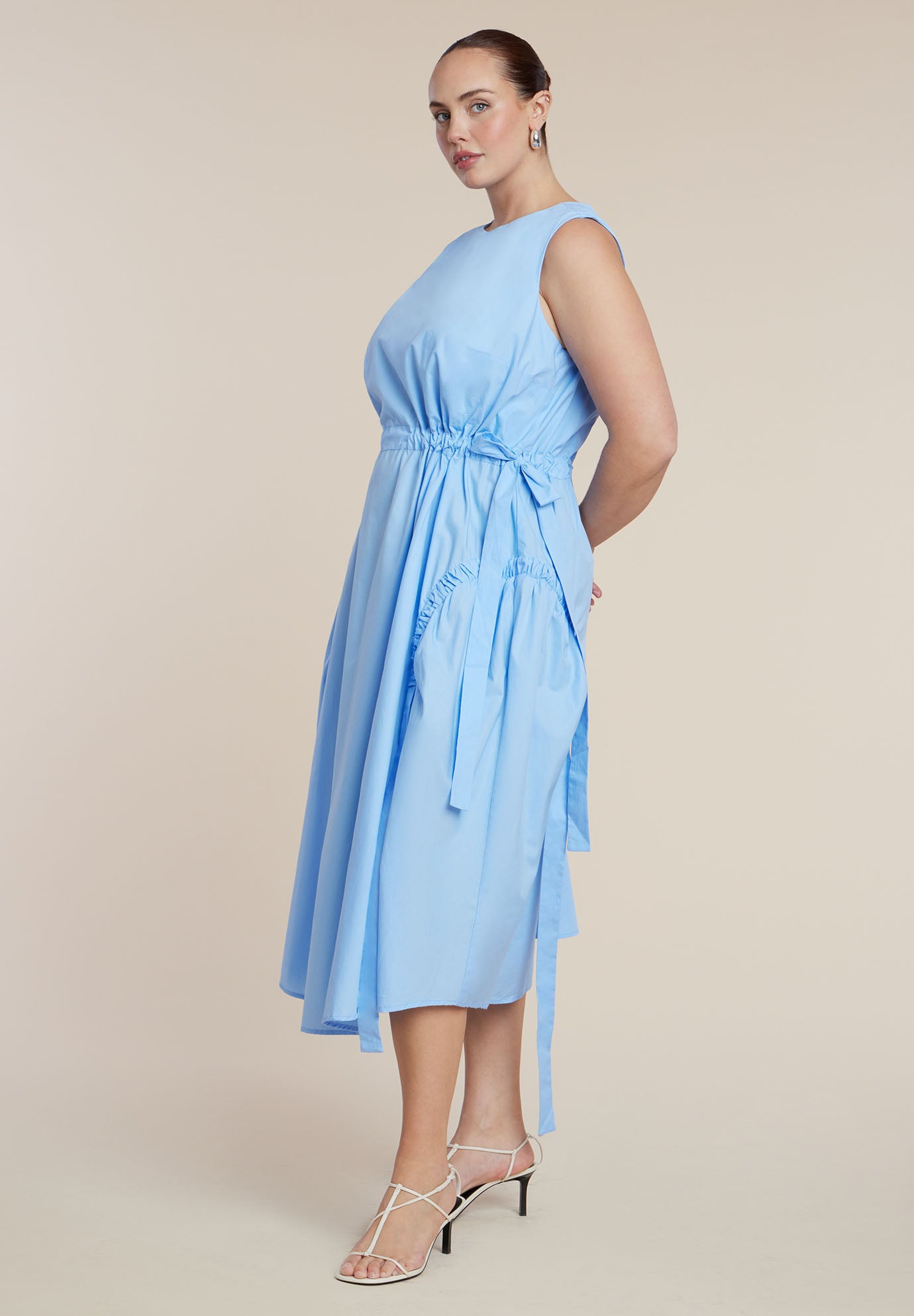 Cinch Waist Poplin Midi Dress image number 0