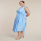 Cinch Waist Poplin Midi Dress image number null