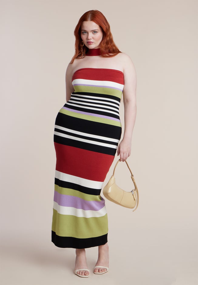 Neckline Detail Striped Sweater Dress image number 1