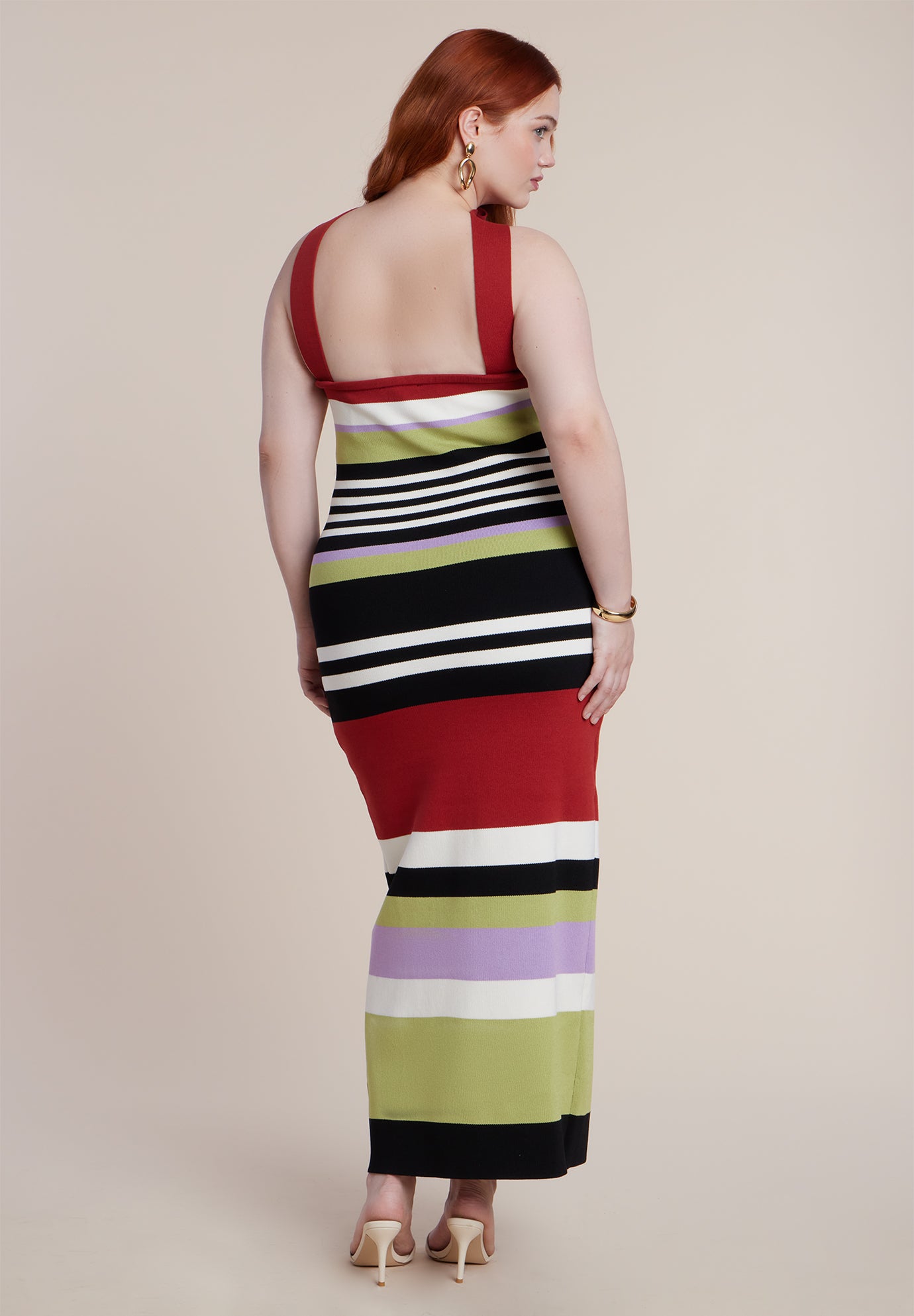 Neckline Detail Striped Sweater Dress image number 3