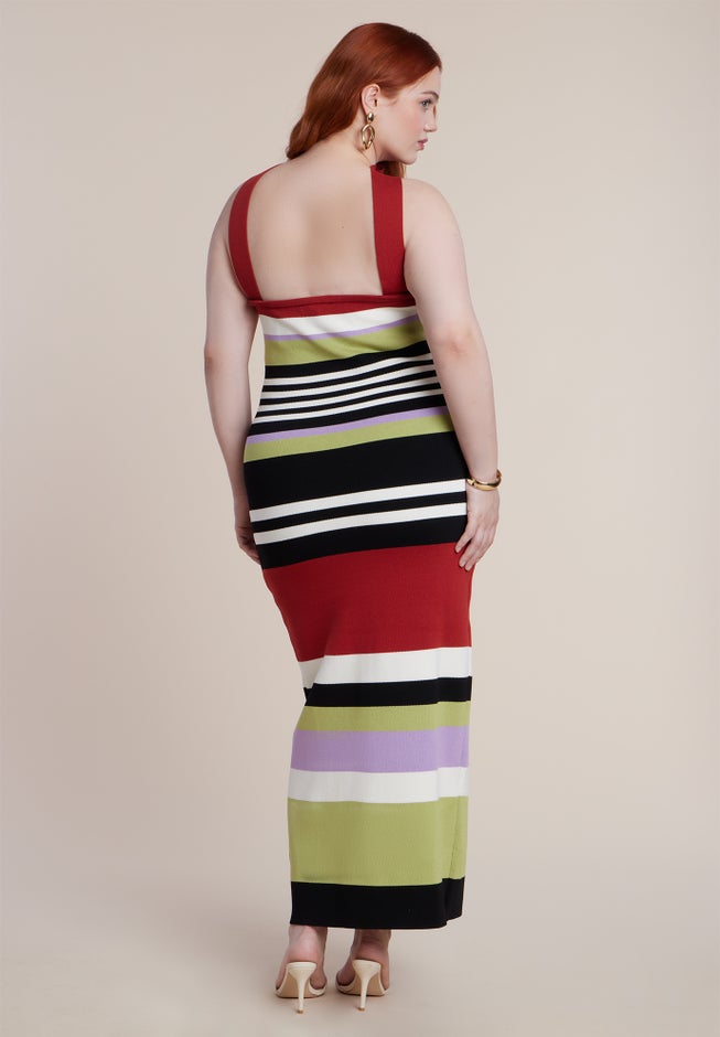 Neckline Detail Striped Sweater Dress image number 3