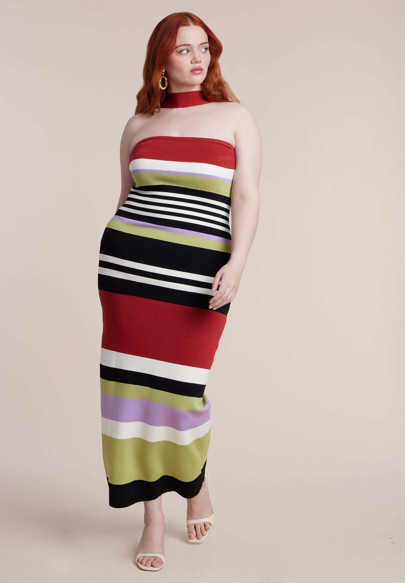 Neckline Detail Striped Sweater Dress image number 0