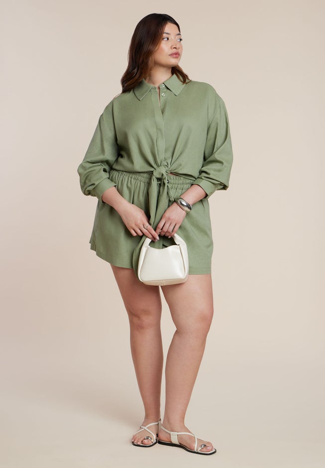 Waist Tie Linen Button Up Shirt image number 1