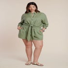 Waist Tie Linen Button Up Shirt image number null