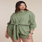 Waist Tie Linen Button Up Shirt image number null