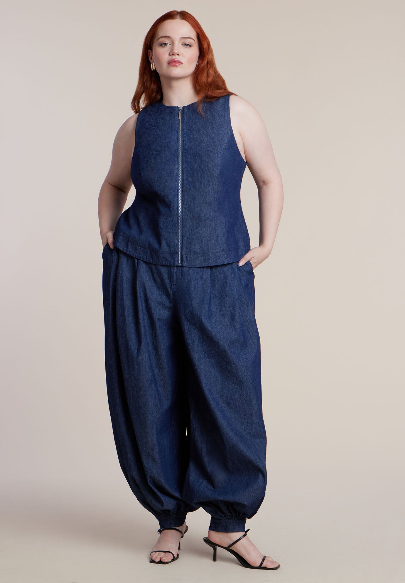 Chambray Zip Up Top image number 2