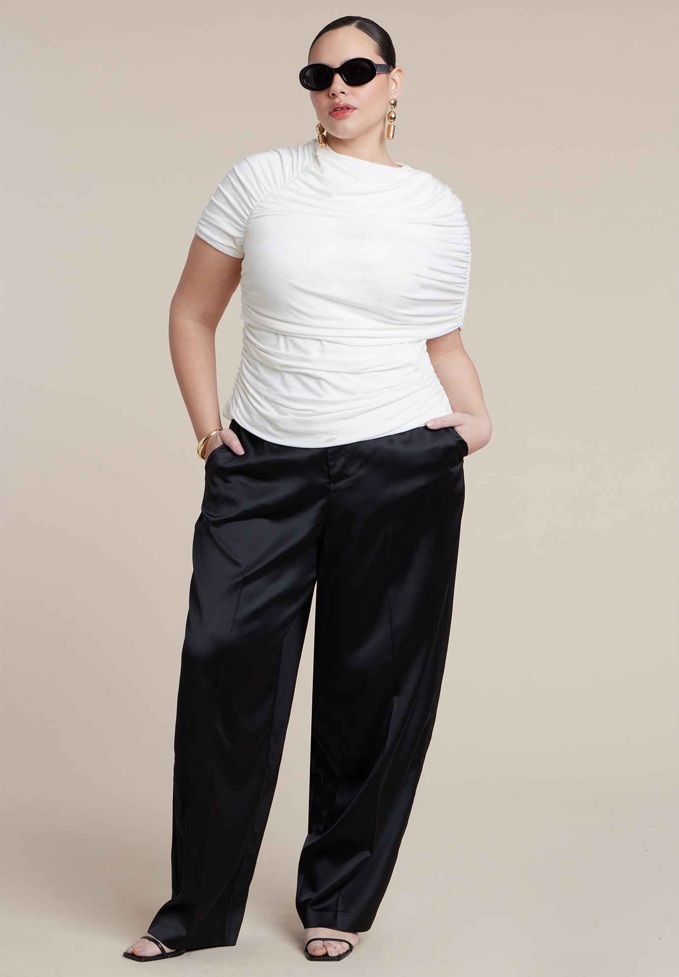 Sleeve Overlay Draped Top image number 2