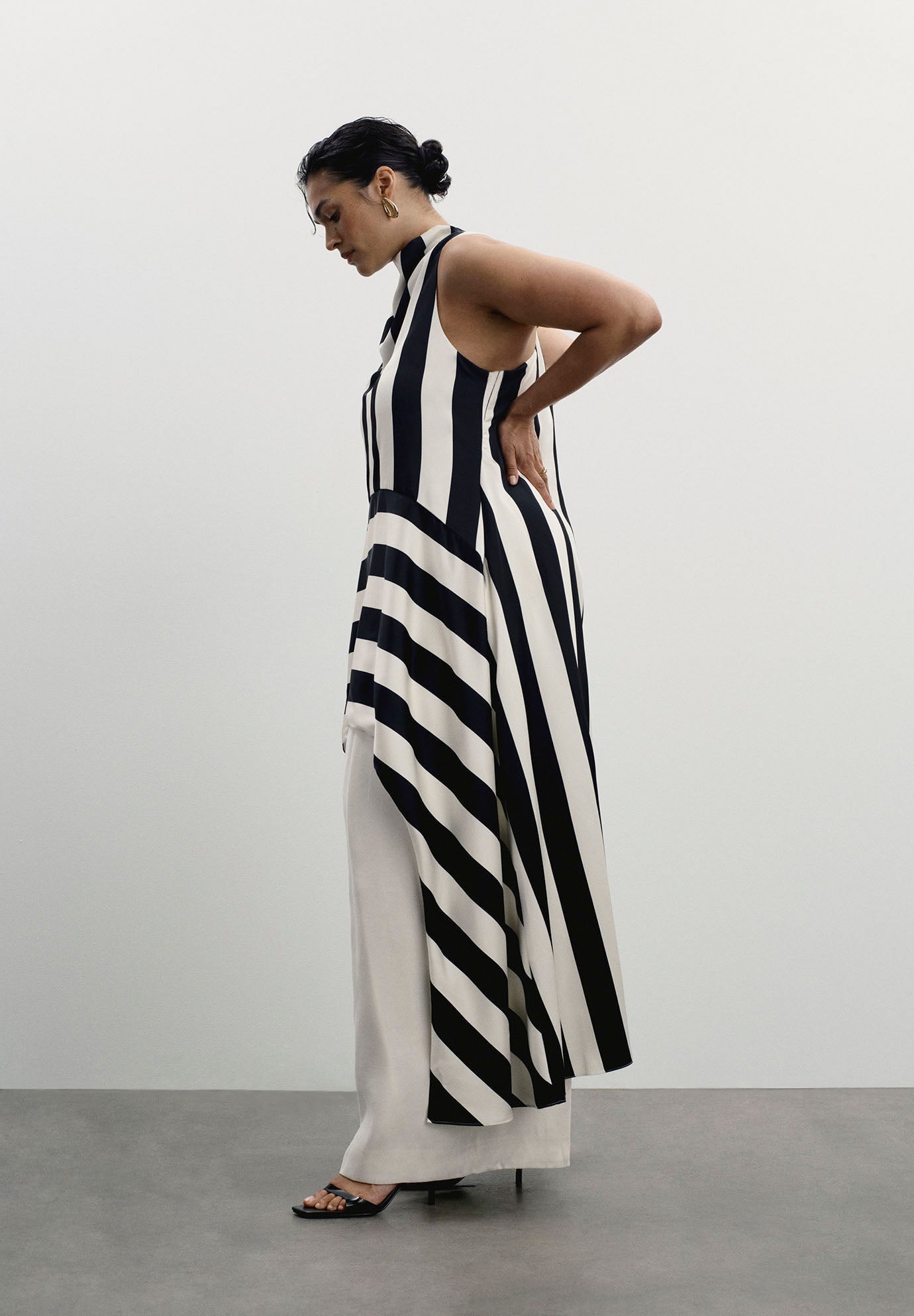 Longline Striped Satin Top image number 1