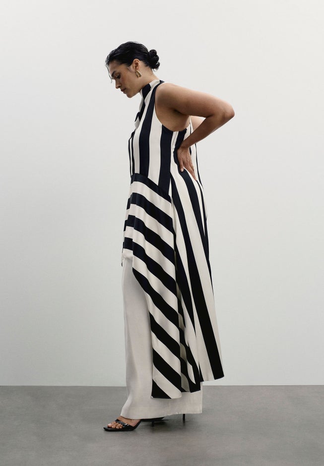 Longline Striped Satin Top image number 1