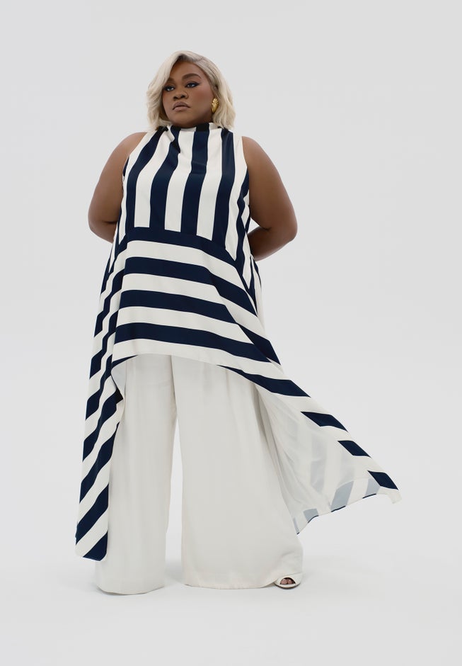 Longline Striped Satin Top image number 6