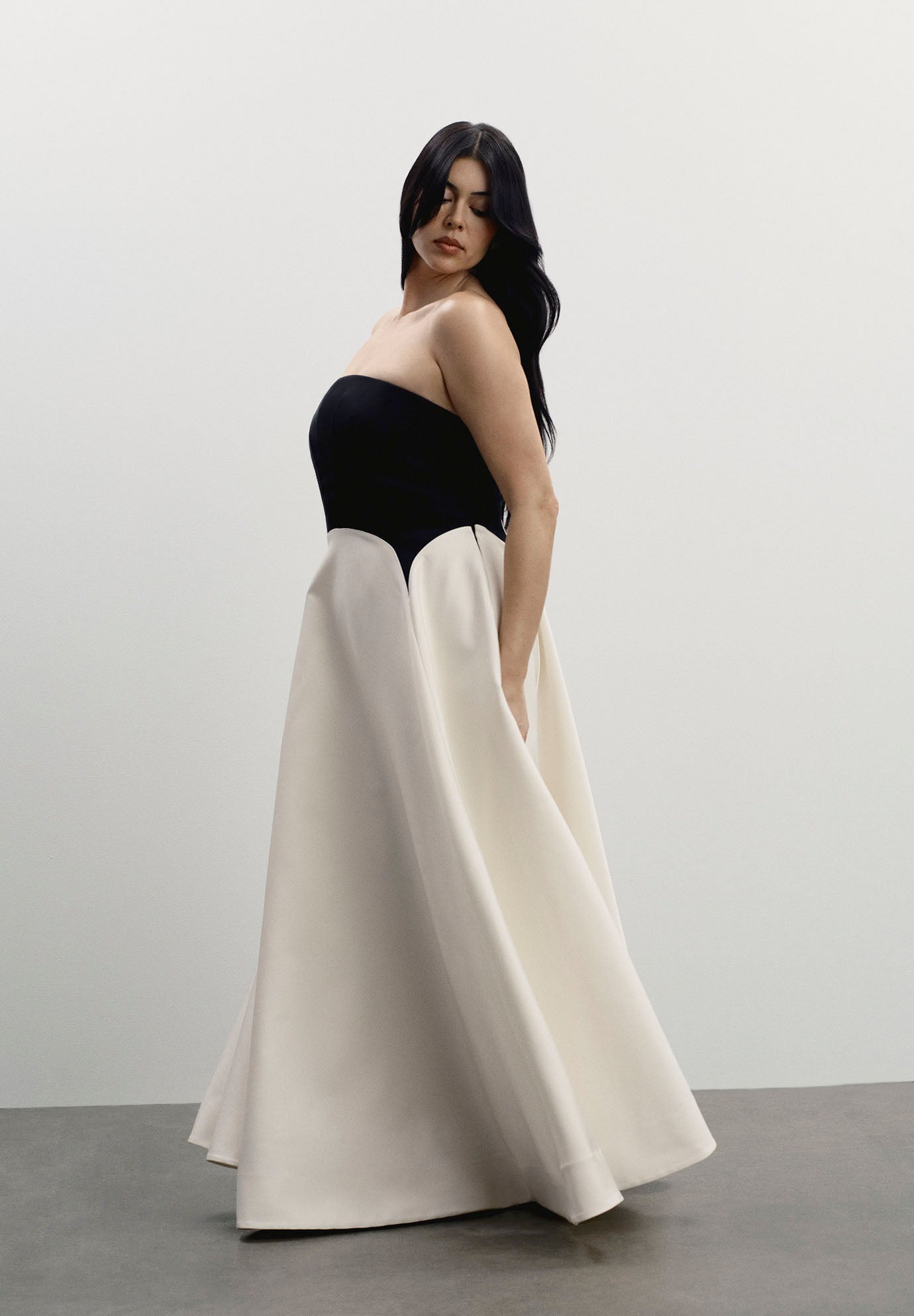 Strapless Color-Blocked Satin Gown image number 1