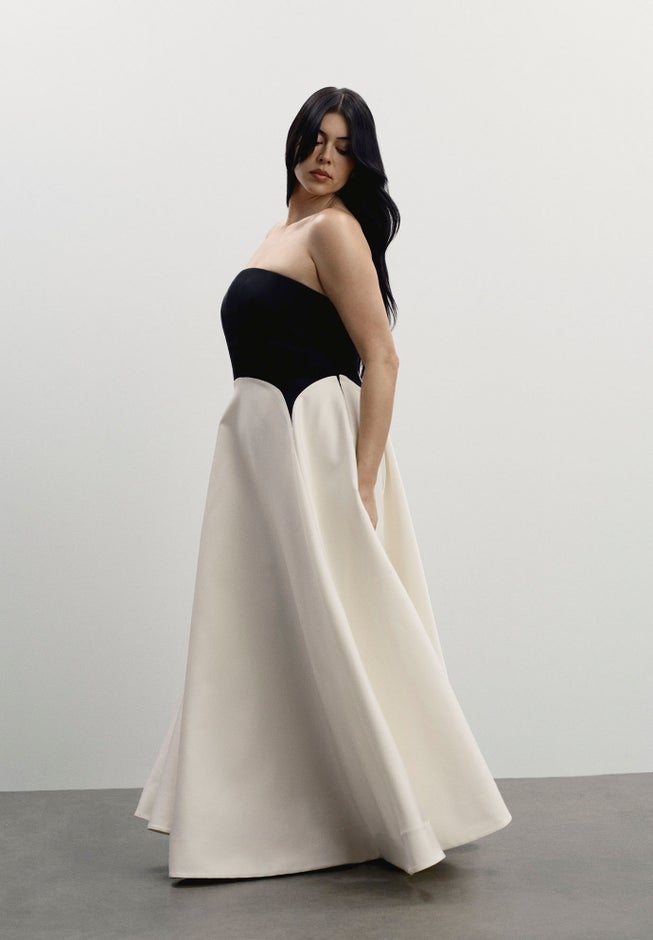 Strapless Color-Blocked Satin Gown image number 1